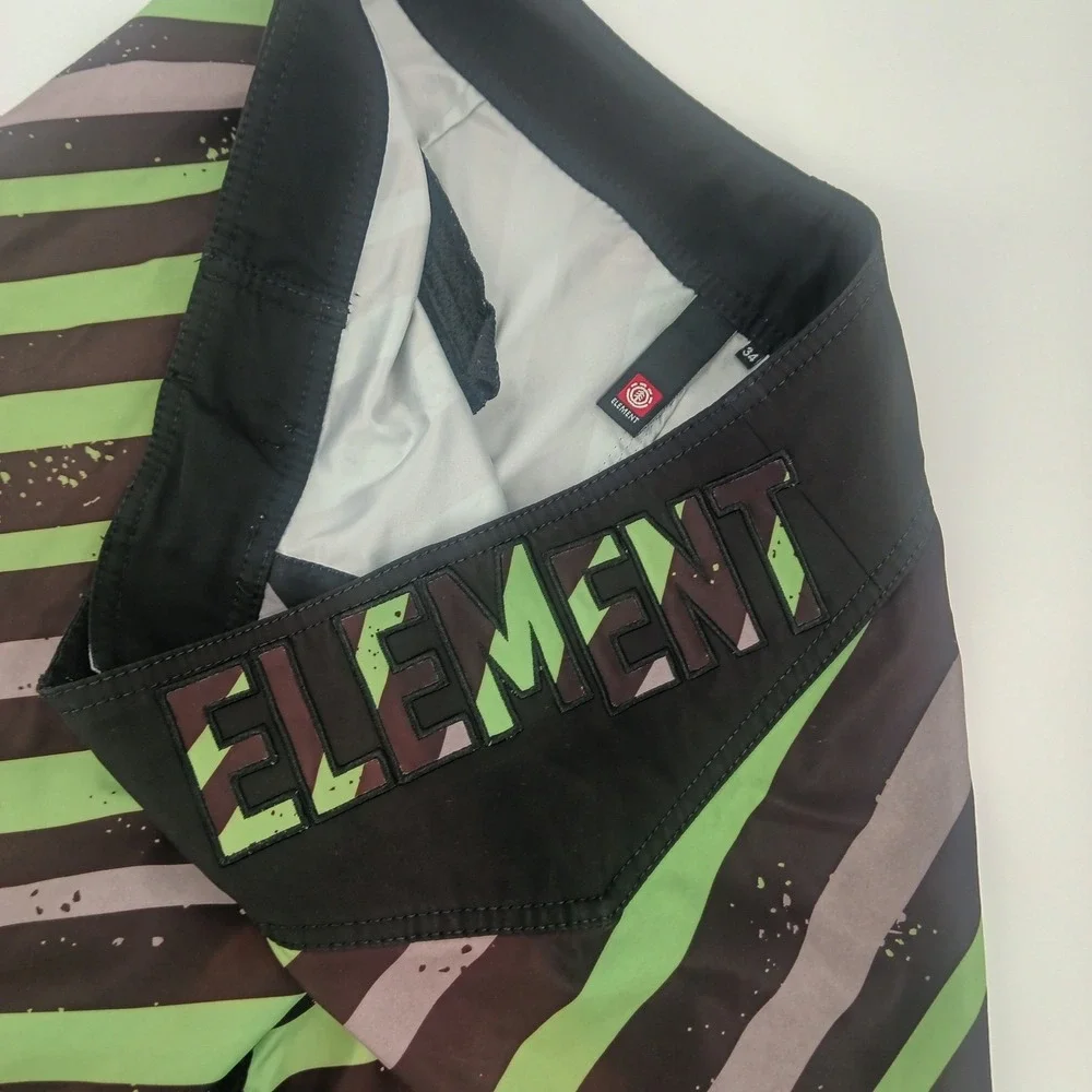 Element Mens Striped Surf Board Shorts Size 34 Green Brown embroidered Logo‎